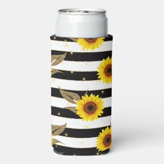 Monogram Bachelorette Sunflower Striped Floral Seltzer Blikjeskoeler (Seltzer Achterkant)