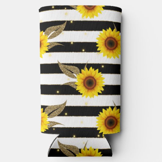 Monogram Bachelorette Sunflower Striped Floral Seltzer Blikjeskoeler (Achterkant)