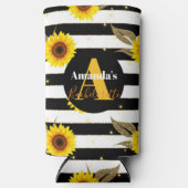 Monogram Bachelorette Sunflower Striped Floral Seltzer Blikjeskoeler (Voorkant)