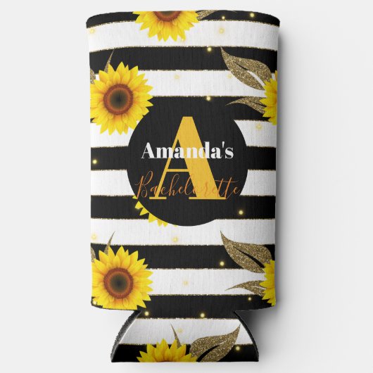 Monogram Bachelorette Sunflower Striped Floral Seltzer Blikjeskoeler (Voorkant)