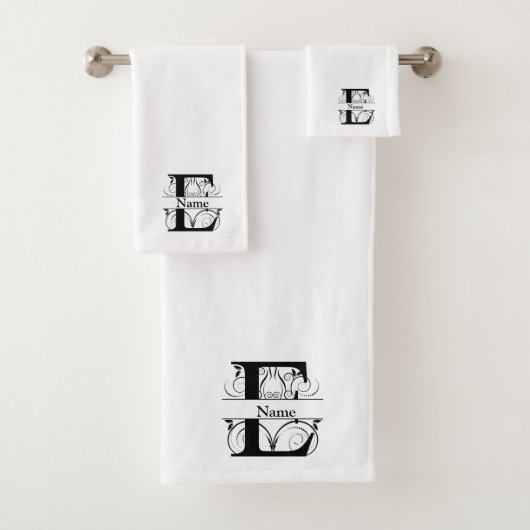 Monogram badgeset met letter E Bad Handdoek (Insitu)