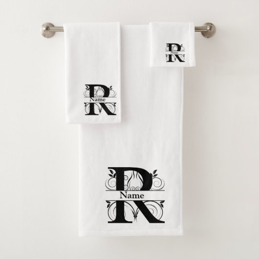 Monogram badgeset met letter R Bad Handdoek (Insitu)