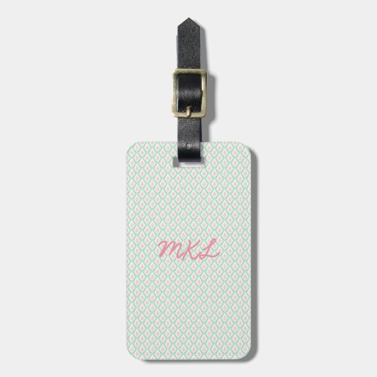 Monogram Bagage Label | Pastel Patroon Groen & Roz (Voorkant verticaal)