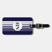 Monogram bagagelabel | Blauwe en witte strepen (Voorkant horizontaal)