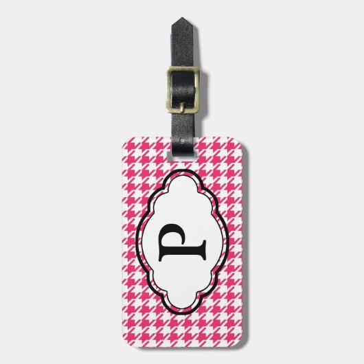 Monogram Bagagelabel - Houndstooth - Roze (Voorkant verticaal)