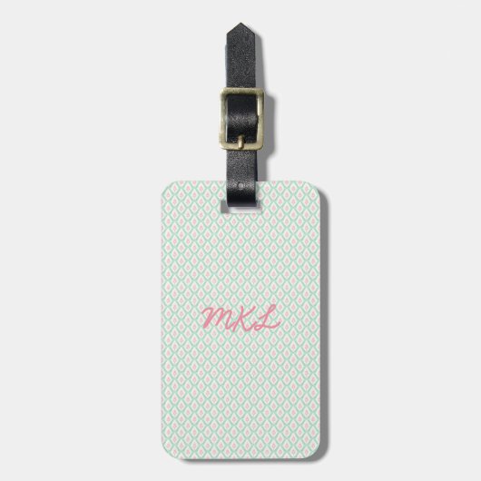 Monogram Bagagelabel | Pastel Patroon Groen & Roze (Voorkant verticaal)