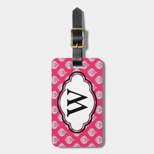 Monogram Bagagelabel - Roze Damask (Voorkant verticaal)