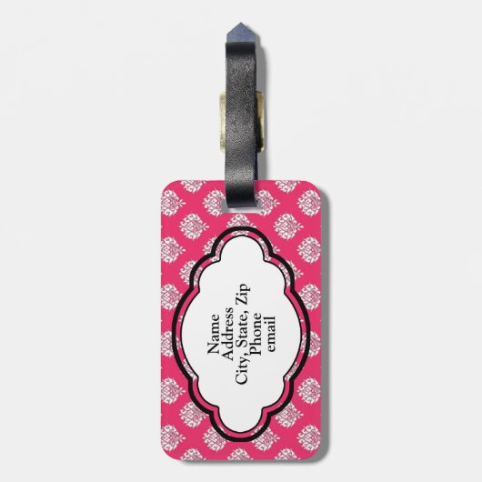 Monogram Bagagelabel - Roze Damask (Achterkant verticaal)