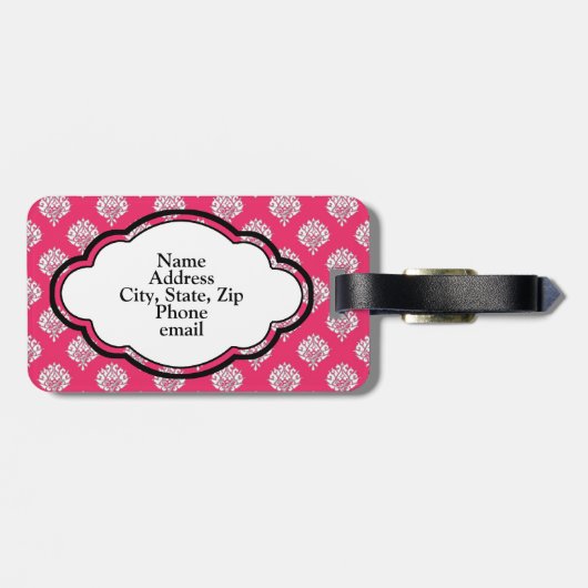 Monogram Bagagelabel - Roze Damask (Achterkant horizontaal)