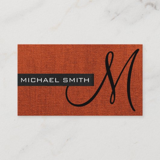 Monogram Baksteen Rood Elegant Canvas Visitekaartje (Voorkant)