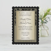 Monogram Balck en Gold Swirl Wedding Kaart (Staand voorkant)