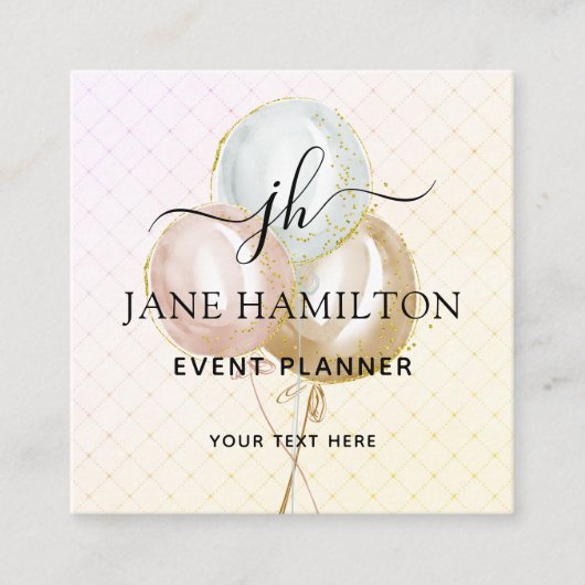 Monogram Ballonnen Evenementenplanner Vierkante Visitekaartje (Voorkant)