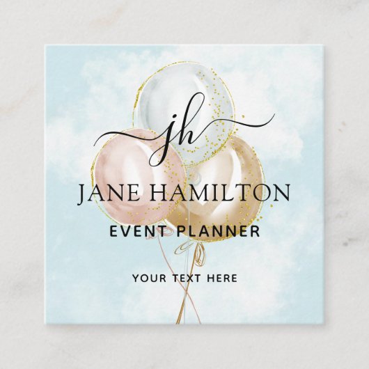 Monogram Balloons Event Planner Vierkante Visitekaartje (Voorkant)