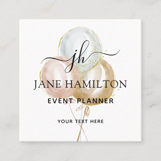 Monogram Balloons Event Planner Vierkante Visitekaartje (Voorkant)