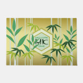 Monogram Bamboo Green Gold Hexagon Oriental Deurmat (Voorkant)
