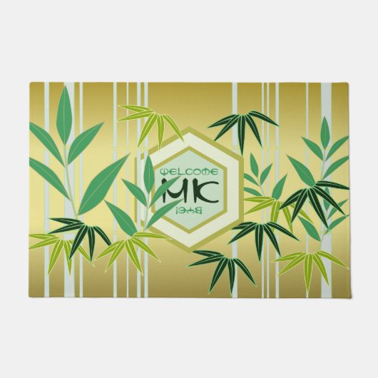 Monogram Bamboo Green Gold Hexagon Oriental Deurmat (Voorkant)