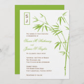 Monogram Bamboo Wedding Invitations  | Groen Kaart (Voorkant / Achterkant)