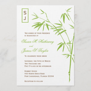 Monogram Bamboo Wedding Invitations    Groen Kaart