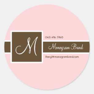 Monogram Band Roze & Bruine Trekkers Ronde Sticker