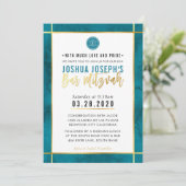 MONOGRAM BAR MITZVAH blauwgroen blauw gouden stree Kaart (Staand voorkant)