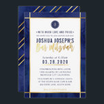 MONOGRAM BAR MITZVAH dark blue waterverf gold Kaart<br><div class="desc">door kat massard >> kat@simplysweetPAPERIE.com <<<< een trendy uitnodigingsontwerp voor de BAR MITZVAH Setup van uw kind als sjabloon is het eenvoudig voor u om uw eigen details toe te voegen of op de aanpassingsknop te drukken en tekst, lettertypen, grootten enz. toe te voegen of te wijzigen TIP: 1. Als...</div>