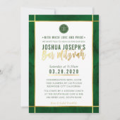 MONOGRAM BAR MITZVAH forrest green gold stripe Kaart (Voorkant)