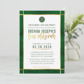 MONOGRAM BAR MITZVAH forrest green gold stripe Kaart (Staand voorkant)