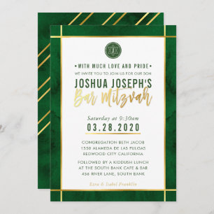 MONOGRAM BAR MITZVAH forrest green gold stripe Kaart