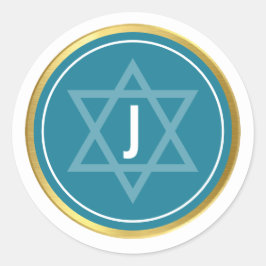 MONOGRAM BAR MITZVAH modern blauwgroen blauw goud Ronde Sticker