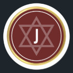 MONOGRAM BAR MITZVAH modern kastanjebruin donkerro Ronde Sticker<br><div class="desc">door kat massard >> WWW.SIMPLYSWEETPAPERIE.COM <<< *** NOTE - THE SHINY GOLD FOIL EFFECT IS A PRINTED AFBEELDING *** - - - - - - - - - - - - - - NEEM CONTACT MET MIJ OP voor aangepaste "faux gold folie effect type" Houd van het ontwerp, maar wil...</div>