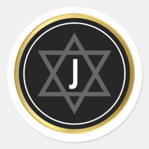 MONOGRAM BAR MITZVAH modern zwart wit goud Ronde Sticker