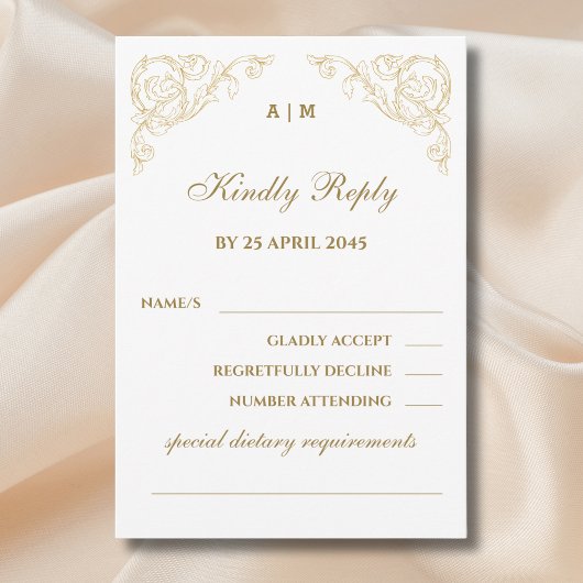 Monogram   Barok Huwelijk RSVP Kaart