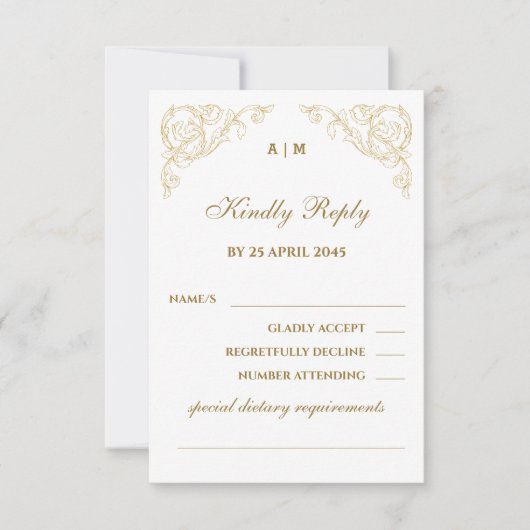 Monogram   Barok Huwelijk RSVP Kaart (Voorkant)