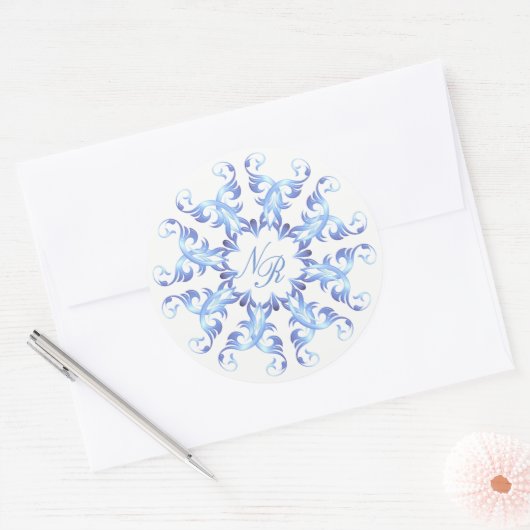 Monogram.Barokelement. Ronde Sticker (Envelop)