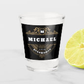 Monogram Baroque Black en White Bachelor Party Shot Glas (Voorkant)