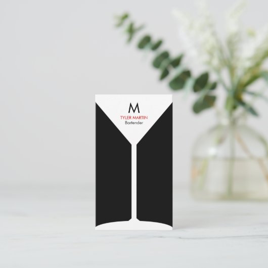 Monogram Bartending Visitekaartje - Zwart-wit (Staand voorkant)