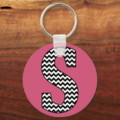Monogram Basic - Sleutelhanger zwart-wit Chevron " (Voorkant)