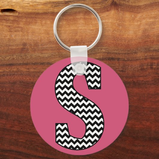 Monogram Basic - Sleutelhanger zwart-wit Chevron " (Voorkant)