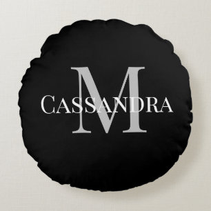 Monogram Basic Zwart effen kleur Plain Simple Rond Kussen