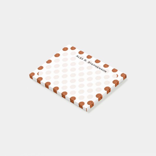 Monogram basketbal ballen op wit post-it® notes (Schuin)