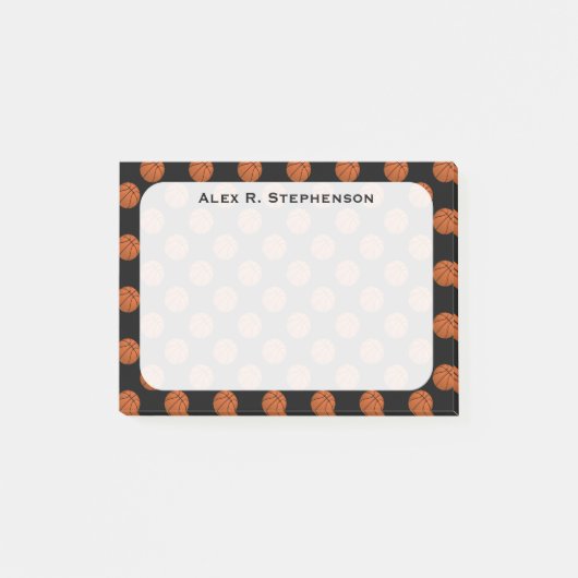 Monogram Basketbalballen op Zwart Post-it® Notes (Voorkant)