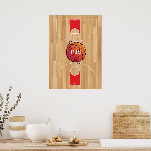 Monogram Basketball op basketbalwedstrijd Poster (Keuken)