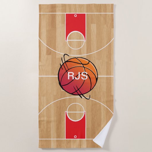 Monogram Basketball voor de Basketball Court Strandlaken (Voorkant)