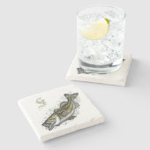 Monogram Bass Fish Stone Stenen Onderzetter (Zijkant)