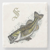 Monogram Bass Fish Stone Stenen Onderzetter (Voorkant)