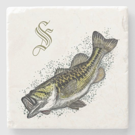 Monogram Bass Fish Stone Stenen Onderzetter (Voorkant)