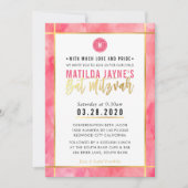 MONOGRAM BAT MITZVAH koraal roze gouden streep Kaart (Voorkant)