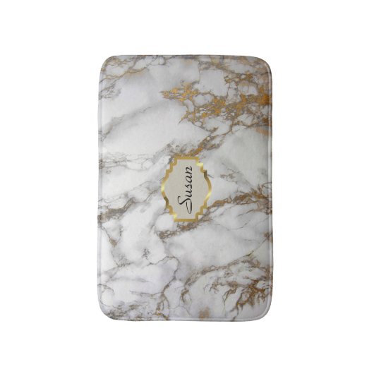  monogram Bath Mat, faux gold, grijs Badmat (Voorkant Verticaal)