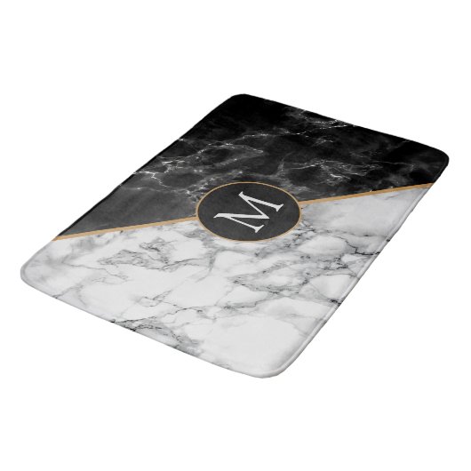 Monogram Bath Mat met zwarte en witte marmer (Gekanteld)