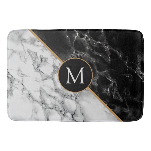 Monogram Bath Mat met zwarte en witte marmer (Voorkant)